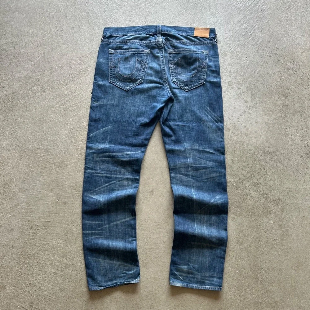 True Religion Jeans Size 40x35 Blue Medium Wash Denim Geno Relaxed Slim USA Made